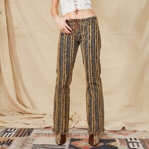 Distressed Acid Wash Stripe Denim Boyfriend Fit Jeans